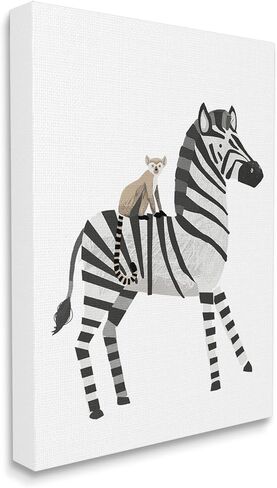 Stupell Industries Cute Lemur on Zebra Kids' Striped Safari Animals Canvas Wall Art, 16 x 20, Black in Saudi Arabia