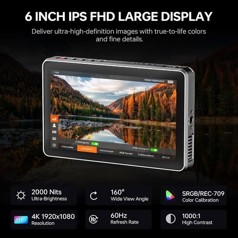 VILTROX DC-X2 Camera Field Monitor 2000 Nits High Brightness Touchscreen 6 Inch DSLR Monitor with 1920x1080 IPS 4K HDMI Loop in/Out 3D LUTs Waveform Video Peaking Focus Assist Battery&Sunshade Hood in Saudi Arabia
