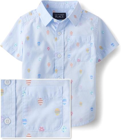 The Children's Place Baby Boys' and Toddler Poplin Short Sleeve Button Down Shirt, Football Print, 4 Years in Saudi Arabia