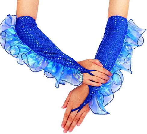 GEMILY Fashion Sequin Gloves Long Cosplay Fingerless Gloves Yarn Sparkly Rave Party Elastic Fairy Gloves for Women and Girls in Kuwait