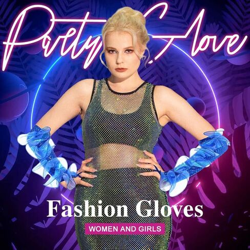 GEMILY Fashion Sequin Gloves Long Cosplay Fingerless Gloves Yarn Sparkly Rave Party Elastic Fairy Gloves for Women and Girls in Kuwait