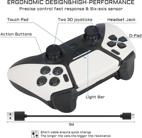 Wireless Controller for PS4 Controller, Remote for PS4 Controller with Double Shock, Gamepad Joysticks for PlayStation 4 Controller with Turbo and Touch-Pad, Compatible with PS4/ Pro/ Slim- White in Saudi Arabia