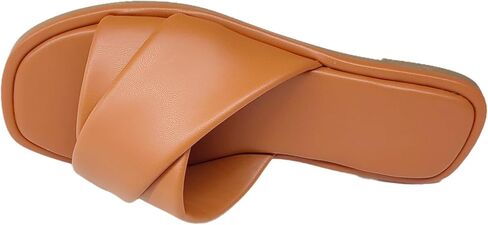 Women's Flat Sandals Summer Slides Soft Slip On Square Toe Leather Casual Slippers in Saudi Arabia