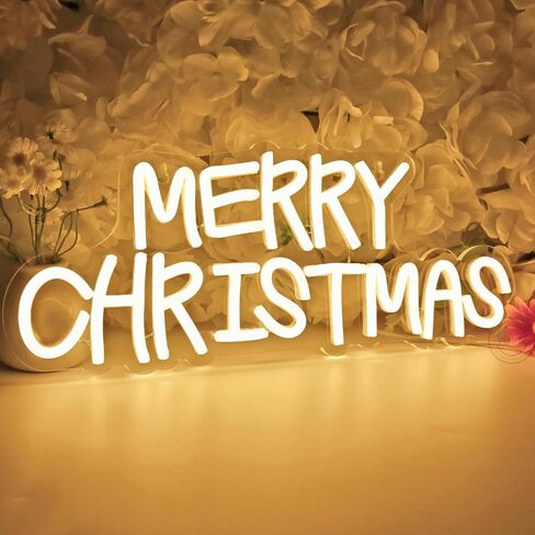 Planzo Merry Christmas LED Neon Sign USB Home Office Classroom Window Wall Decor Sign Christmas Tree Light Background New Year Bedroom Kids Room Christmas Gift 5V 15.75" X 6.3" Warm White in Saudi Arabia