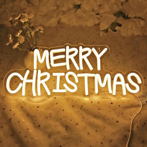 Planzo Merry Christmas LED Neon Sign USB Home Office Classroom Window Wall Decor Sign Christmas Tree Light Background New Year Bedroom Kids Room Christmas Gift 5V 15.75" X 6.3" Warm White in Saudi Arabia