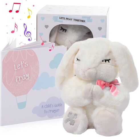 Baptism Gifts for Baby Girls, 7'' Praying Musical Plush Bunny and Pray Book, Ideal Christening, Dedication & Easter Gifts Set for Girls, Babies & Toddlers (Praying Bunny-Pink) in Saudi Arabia
