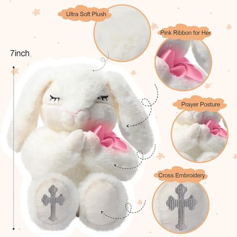 Baptism Gifts for Baby Girls, 7'' Praying Musical Plush Bunny and Pray Book, Ideal Christening, Dedication & Easter Gifts Set for Girls, Babies & Toddlers (Praying Bunny-Pink) in Saudi Arabia