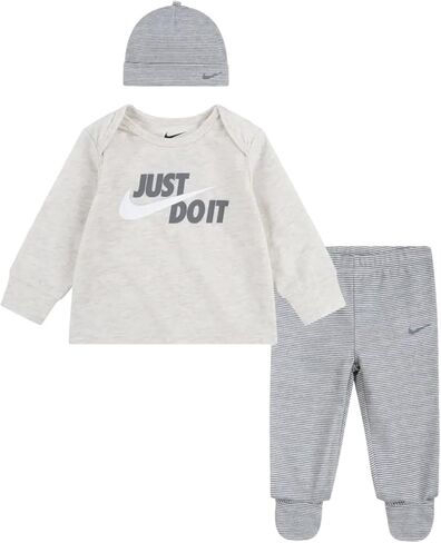 Nike Baby Boy Footed Pants, Long Sleeve Top and Beanie 3 Piece Set (C(56h467-y0m)/H, 9 Months) in Saudi Arabia