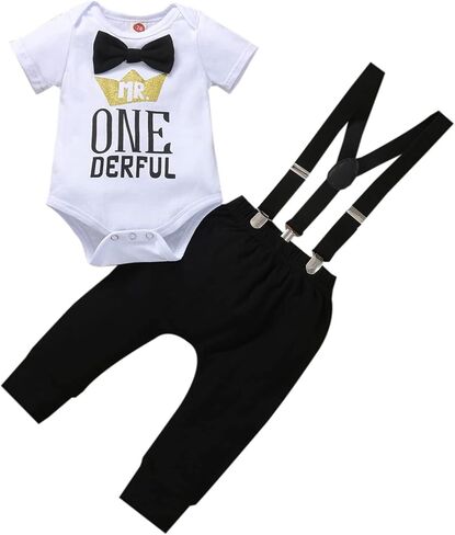 Baby Boy 1st Birthday Crown Bow Tie Gentleman Adjustable Lift Pants Pants Crown Set in Saudi Arabia