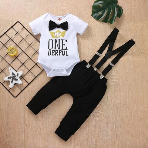 Baby Boy 1st Birthday Crown Bow Tie Gentleman Adjustable Lift Pants Pants Crown Set in Saudi Arabia
