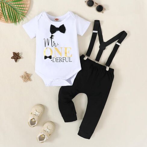 Baby Boy 1st Birthday Crown Bow Tie Gentleman Adjustable Lift Pants Pants Crown Set in Saudi Arabia