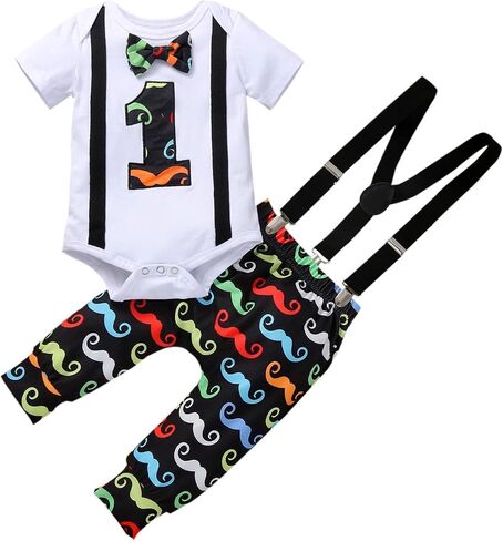 Baby Boy 1st Birthday Crown Bow Tie Gentleman Adjustable Lift Pants Pants Crown Set in Saudi Arabia