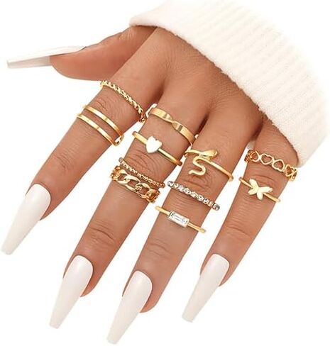 ÌF ME 24 Pcs Gold Vintage Knuckle Rings Set for Women, Boho Dainty Stackable Midi Finger Rings, Snake Butterfly Signet Fashion Ring Pack Jewelry Gifts. (21pcs-14K gold) in Saudi Arabia