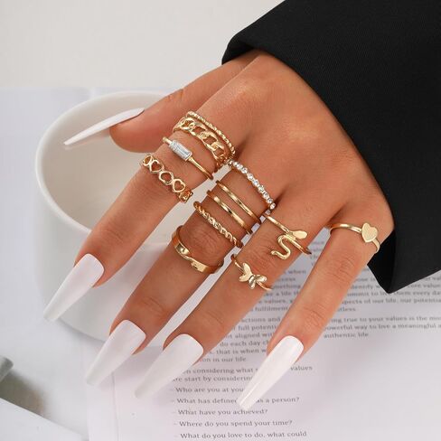 ÌF ME 24 Pcs Gold Vintage Knuckle Rings Set for Women, Boho Dainty Stackable Midi Finger Rings, Snake Butterfly Signet Fashion Ring Pack Jewelry Gifts. (21pcs-14K gold) in Saudi Arabia