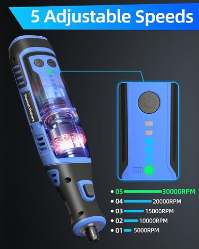 8V Cordless Rotary Tool Kit with 135pcs Accessories, 2.8Ah Battery Rechargeable Engraving Pen with LED Light, 5-Speed 30000RPM Power Rotary Tools for Drilling Grinding Sanding Polishing Dog Grooming in Saudi Arabia