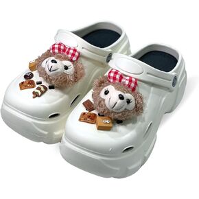 Women Platform White Garden Clogs/Mules: Slip-on Sandals: Customizable Charms, Waterproof