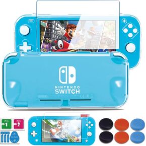 Switch Lite Case with HD Tempered Screen Protector & Thumb Grips Caps, Clear Grip Cover for Nintendo Switch Lite Case Anti-Scratch Protective Case Hard PC Shell Switch Lite Accessories Kit Transparent