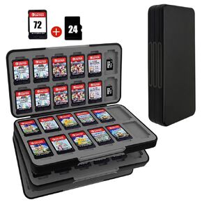 FYY Nintendo Switch Game Case - Black Nintendo Switch Game Holder for Nintendo Switch Cartridge Case with 48 Game Card Slots & 24 Micro SD Card Slots, Switch Card Case - Hard Shell, Silicone Lining
