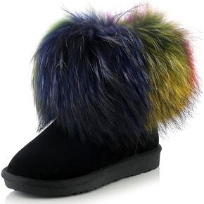 APHNUS Womens Mixed Colors Short Winter Snow Boots