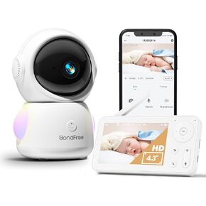 BondFree Baby Monitor with Camera and Audio 2K, Baby Monitor no WiFi RGB Night Light, Baby Monitor WiFi Smartphone 2.4G for Nursery, Bluetooth Connection, 355° Rotation, Works with Alexa Google Home