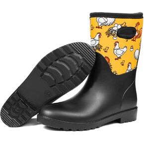 DKSUKO Women Rain Boots Waterproof,Rubber Tall Mid Calf Pull on Insulated Snow Mud Shoes