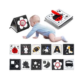Infinno Black & White Baby Book High Contrast Crinkle Cloth Activity Book with Mirror for Newborn Baby 0-6 Months