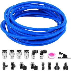 1/4" Air line kit,1/4"(6.35mm) OD x 32.8 Feet Blue Air Hose Tubing Fittings,15pcs Compressed Air Line Accessory Kit Push to Connect Fittings for Air Line