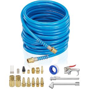 1/4 Inch Quick-connect Air Accessory Kit - Comprehensive Air Compressor Hose Tool Set Including Coiled Hose, Blow Gun, Tire Gauge, and Sturdy Storage