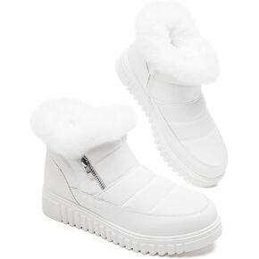 kufeiti Women's Waterproof Fall Winter Snow Boots Platform Fur Lined Ankle Boots for Women with Side Zipper Non Slip Outdoor Work Boots