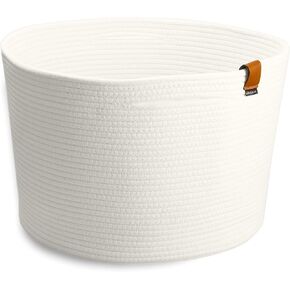 DENJA & CO Large Dog Toy Storage Basket - White Woven Basket for Toys Storage | Cotton Rope Large Baskets for Blankets, Pillows, Dog Toy Baskets, or Laundry | Ivory White (17.7" Wide x 11.4" Tall)