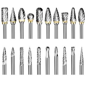 SUNJOYCO 20Pcs 1/8" Shank Carbide Burr Set, Tungsten Carbide Die Grinder Bits for Dremel Grinding Bits Wood Carving Cutting Drilling