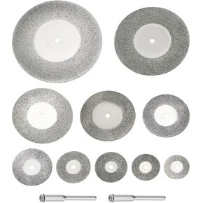 SING F LTD 10PCS Diamond Cutting Off Discs 16-60mm with 2PCS 3mm Mandrel Arbor Wheel Rotary Tool Suitable for Rotary Tools for Cutting Wood Plastic Gem