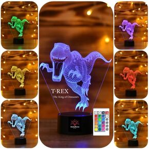 Dinosaur 3D Kids Night Light,16 Colors Dimmable with Remote Control,Best Christmas Birthday Gift for 3,4,5,6,7,8 Year Old Boys,Dinosaur Toys,Bedroom Decoration Desk Lamp,T rex Dinosaur Toy