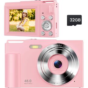 Digital Camera for Kids: FHD 1080P Camera - Video Cameras for Teens - 16X Zoom Shoot Camera for Girls - Compact Camera with 32GB TF Card for Photography - Anti Shake Mini Camera for Vlogging Pink