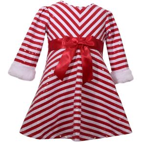 Bonnie Baby Infant Girls Red Candycane Stripe Christmas Holiday Party Dress Baby Outfit 18m