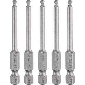 HARFINGTON 5pcs Ball End Hex Screwdriver Bit 8mm (H8.0) Tip 1/4" Hex Shank 65mm (2.56") Long Magnetic Ball Head Bits Industrial Grade S2 Steel Metric Screw Driver Bit