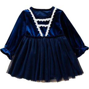 Velvet Baby Dress Long Sleeves Toddler Girl Lace Princess Tutu Fall and Winter Dresses