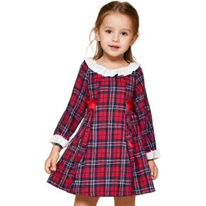 Little Girls Red Long Sleeve Dress Christmas Dresses for Toddler 2-7 Years