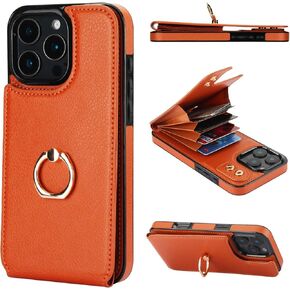 Folosu Compatible with iPhone 16 Pro Max Case Wallet with Card Holder, 360°Rotation Finger Ring Holder Kickstand, RFID Blocking Leather Protective Double Buttons Shockproof Cover 6.9 Inch Rose Gold