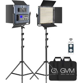 GVM 65W LED Video Lighting Kits with APP Control, Bi-Color Variable 3200K~5600K with Digital Display Brightness of 10~100% for Video Photography, CRI97+ TLCI97 Led Video Light Panel, 1216 Led Beads