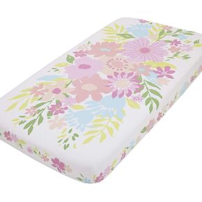NoJo Floral Burst Pink, Blue, Green & White Flower 100% Cotton Photo Op Fitted Crib Sheet, Pink, Orange, Blue, Green