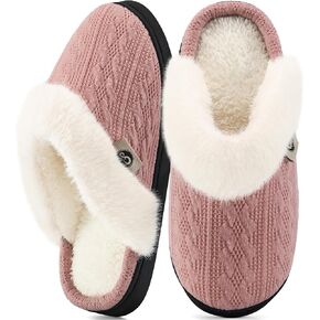 HARENCE Slippers for Women House Shoes: Warm Knit Comfy Fleece Lined Memory Foam Indoor Outdoor Soles