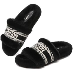 STUNAHOME Women's Open Toe Sandals Fuzzy House Slippers Comfy Fluffy House Shoes Indoor and Outdoor