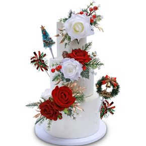 3Pcs Cake Topper Set, Wedding Artificial Flowers Decor Purple Cake Topper Decorations for Wedding Ceremony Anniversary, Wedding Home Decor,Fall Vintage Wedding