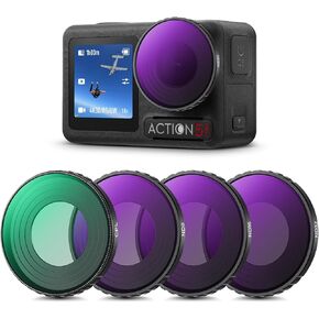 K&F Concept ND PL Filter Kit Compatible with DJI Osmo Action 5 Pro/Osmo Actioin 4, 4Pack CPL ND8 ND16 ND32 Screw On Polarizing Neutral Density Filter, HD Optical Glass/Multi-Coated/Metal Frame