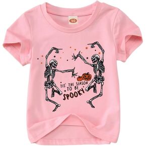 KEKEMI Toddler Halloween Shirt Dancing Skeleton Graphic T-Shirt Baby Boy Girl Skull Print Tee Tops Spooky Season Fall Outfit