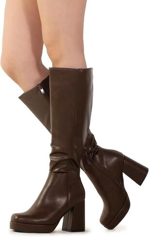 RF ROOM OF FASHION Women's Go Go Knee High Platform Boots (Regular Calf) in Saudi Arabia