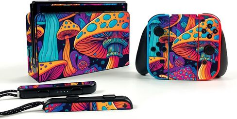 Carbon Fiber Gaming Skin Compatible with Nintendo Switch OLED - Synthwave Starship - Premium 3M Vinyl Protective Wrap Decal Cover - Easy to Apply | Crafted in The USA by MightySkins in Saudi Arabia