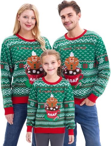 سترة Giggling Getup Ugly Christmas للأطفال، سترة عيد الميلاد المضحكة للأطفال، سترة قبيحة لرجل عيد الميلاد - مقاس كبير (10-12 سنة) أخضر in Kuwait