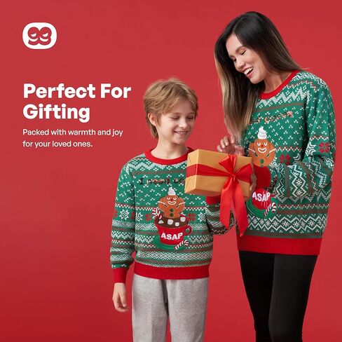 سترة Giggling Getup Ugly Christmas للأطفال، سترة عيد الميلاد المضحكة للأطفال، سترة قبيحة لرجل عيد الميلاد - مقاس كبير (10-12 سنة) أخضر in Kuwait